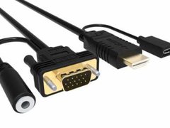 Cablu HDMI cu chip la VGA cu audio si alimentare microUSB 1.8m